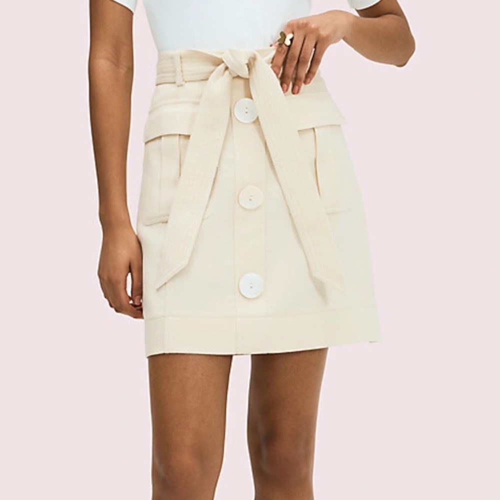 Kate Spade luxe cream button/tie twill skirt